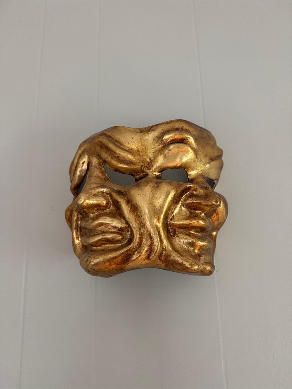 Gold Paper Mache Comedy & Tragedy Theatrical Wall Mask Purchased in Venice